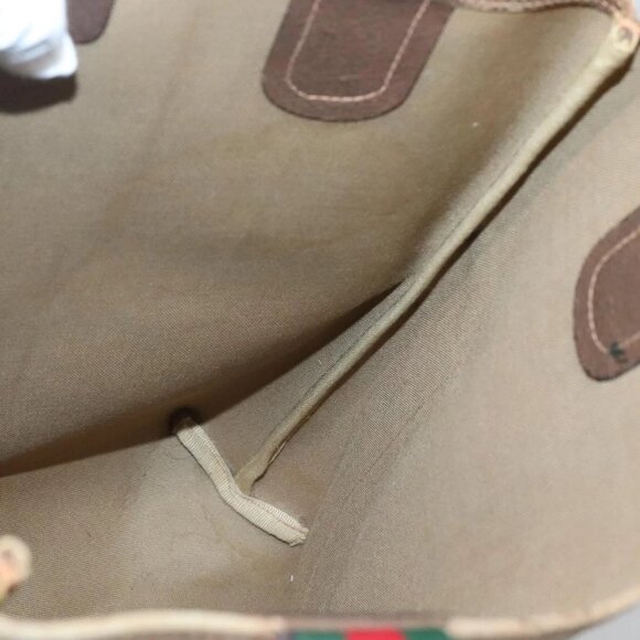 GUCCI GG Supreme Web Sherry Line Tote Bag PVC Beige Gold - Picture 14 of 16